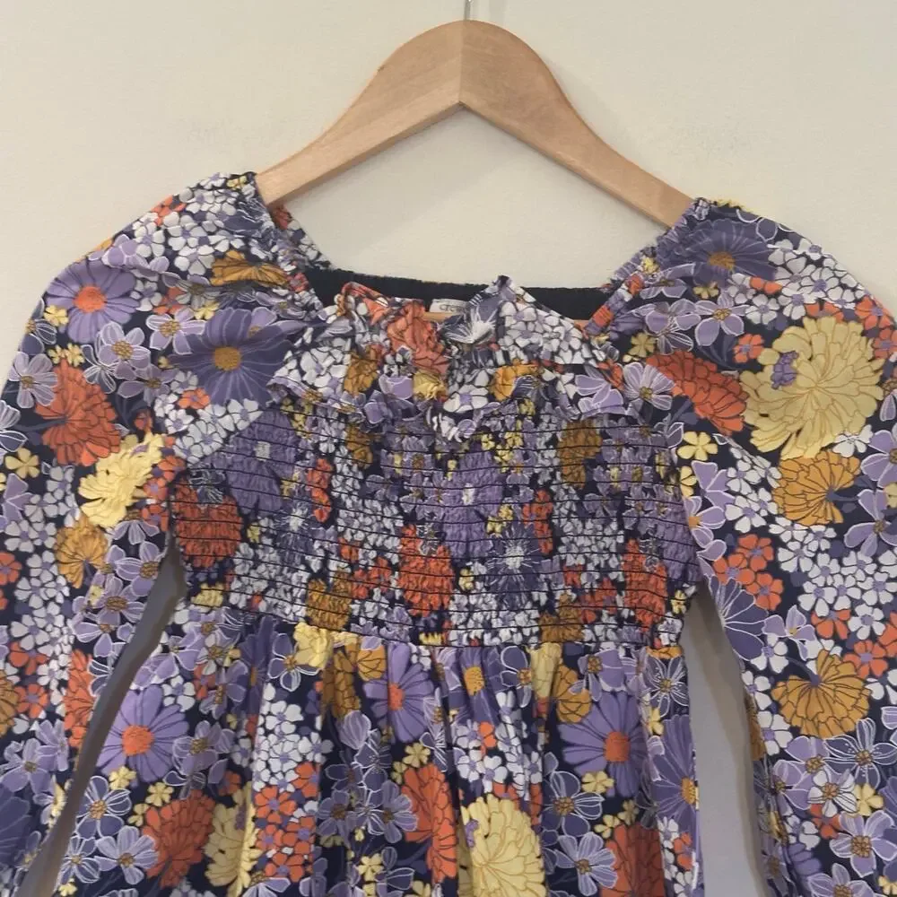 Crewcuts Long Sleeve Smocked Top Dress sz 7 Floral Print Dress